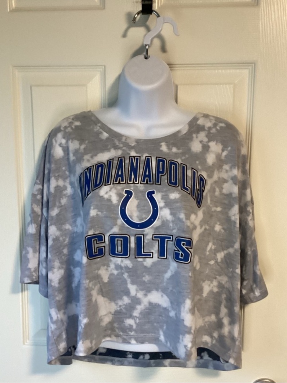 NFL Football Indianapolis Colts Gray Tie-Dye Cropped Tee XL